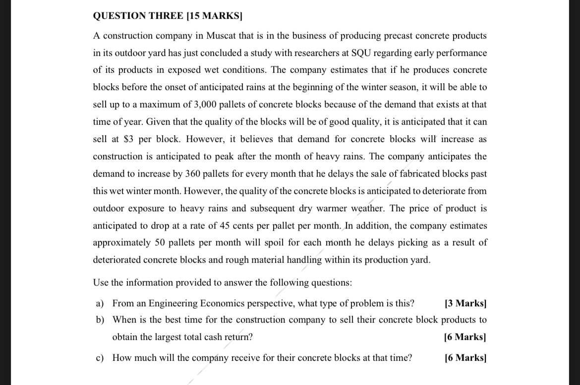 QUESTION THREE [ 1 5 MARKS ] A construction
