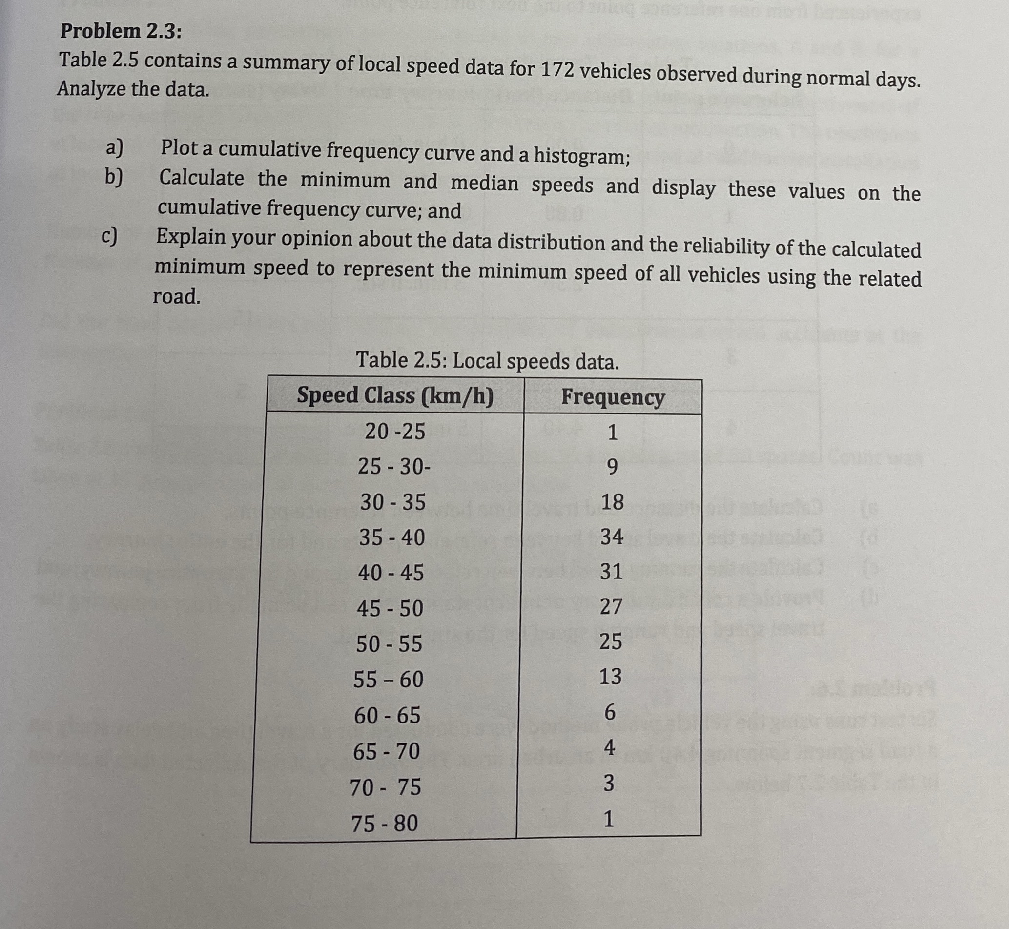 Problem 2 . 3 : Table 2 . 5 contains a summary of