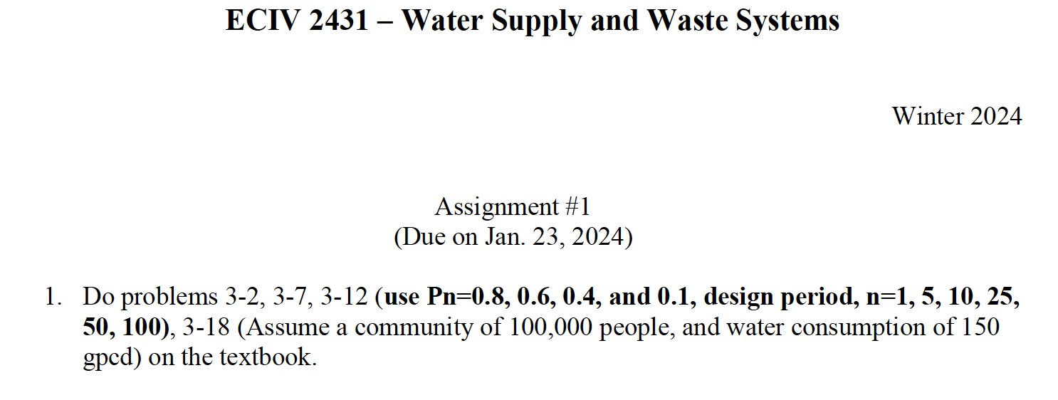 Water Supply and Waste System Do problems 3 - 2 ,