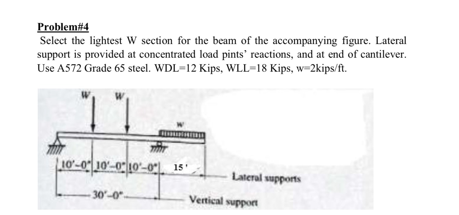 Problem# 4 Select the lightest W section for the