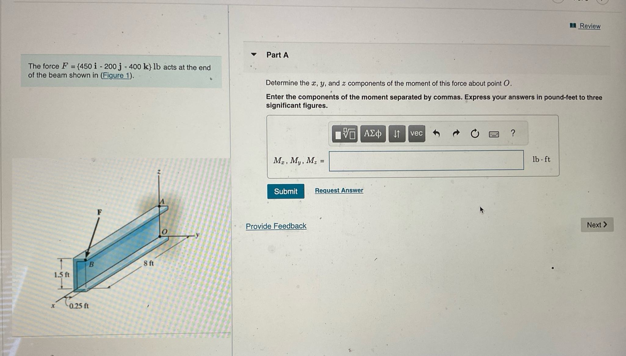 The force F = { 4 5 0 i - 2 0 0 j - 4 0 0 k } l b