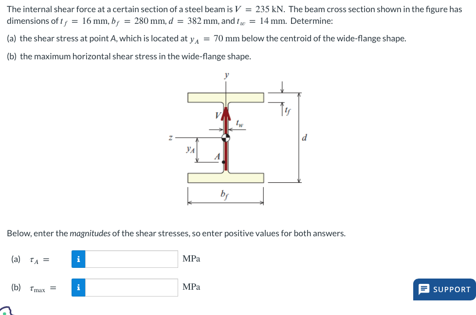 The internal shear force at a certain section of