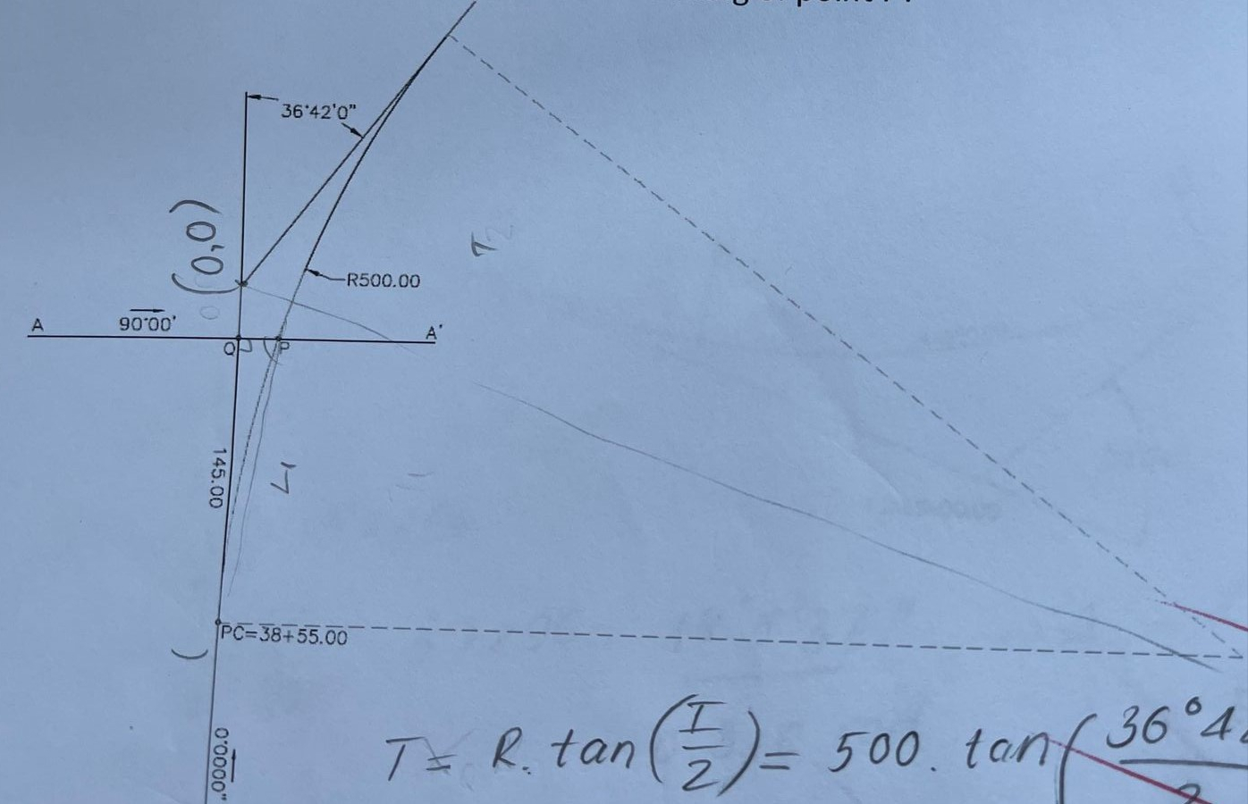 Property line AA ' is intersecting the alignment
