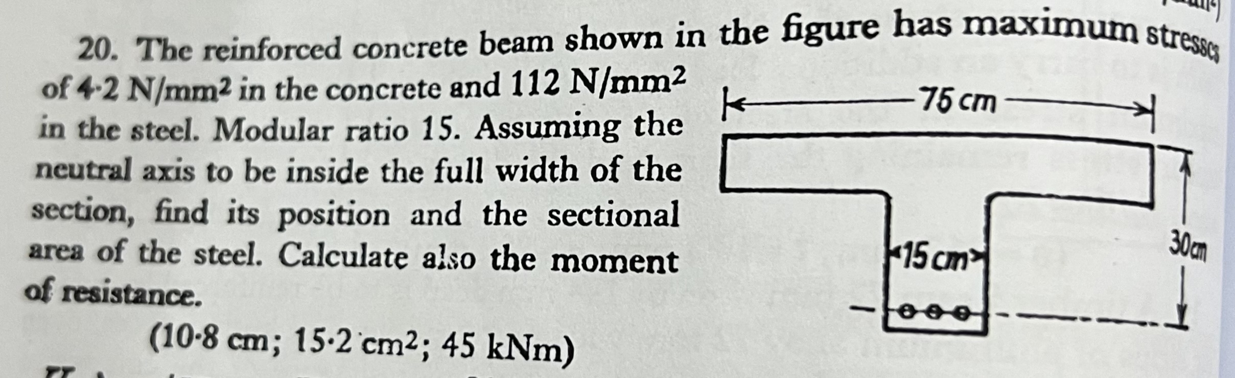The reinforced concrete beam shown in the figure
