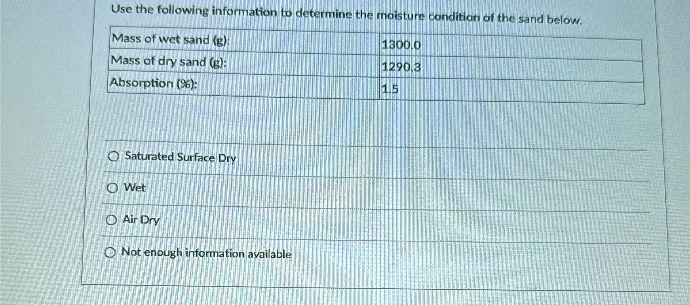 Use the following information to determine the