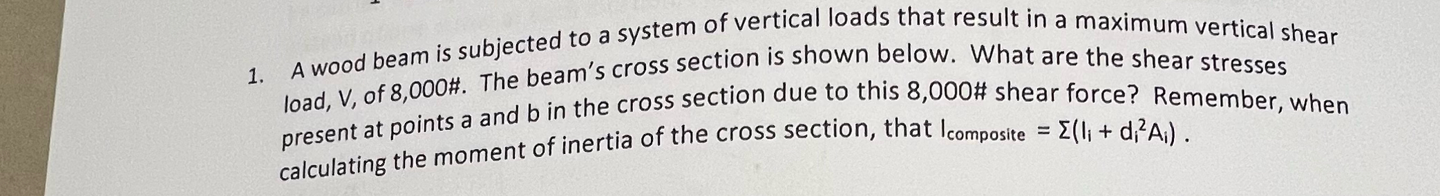 A wood beam is subjected to a system of vertical