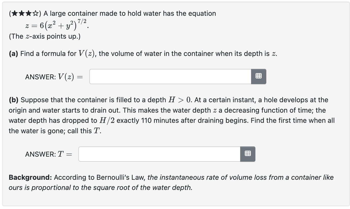 A large container made to hold water has the