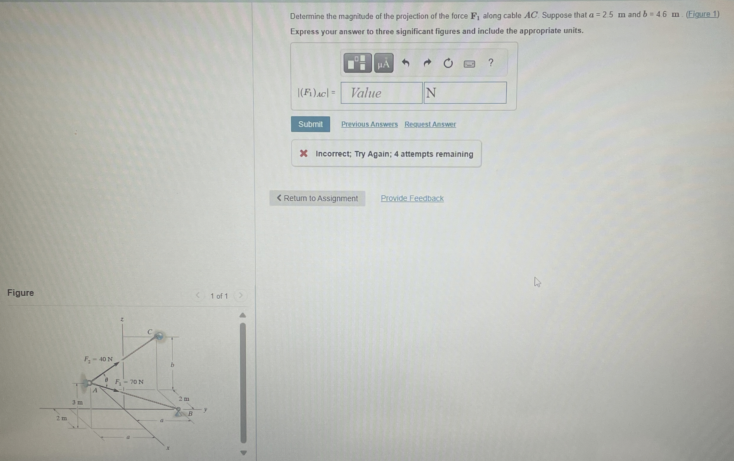 Determine the magnitude of the projection of the