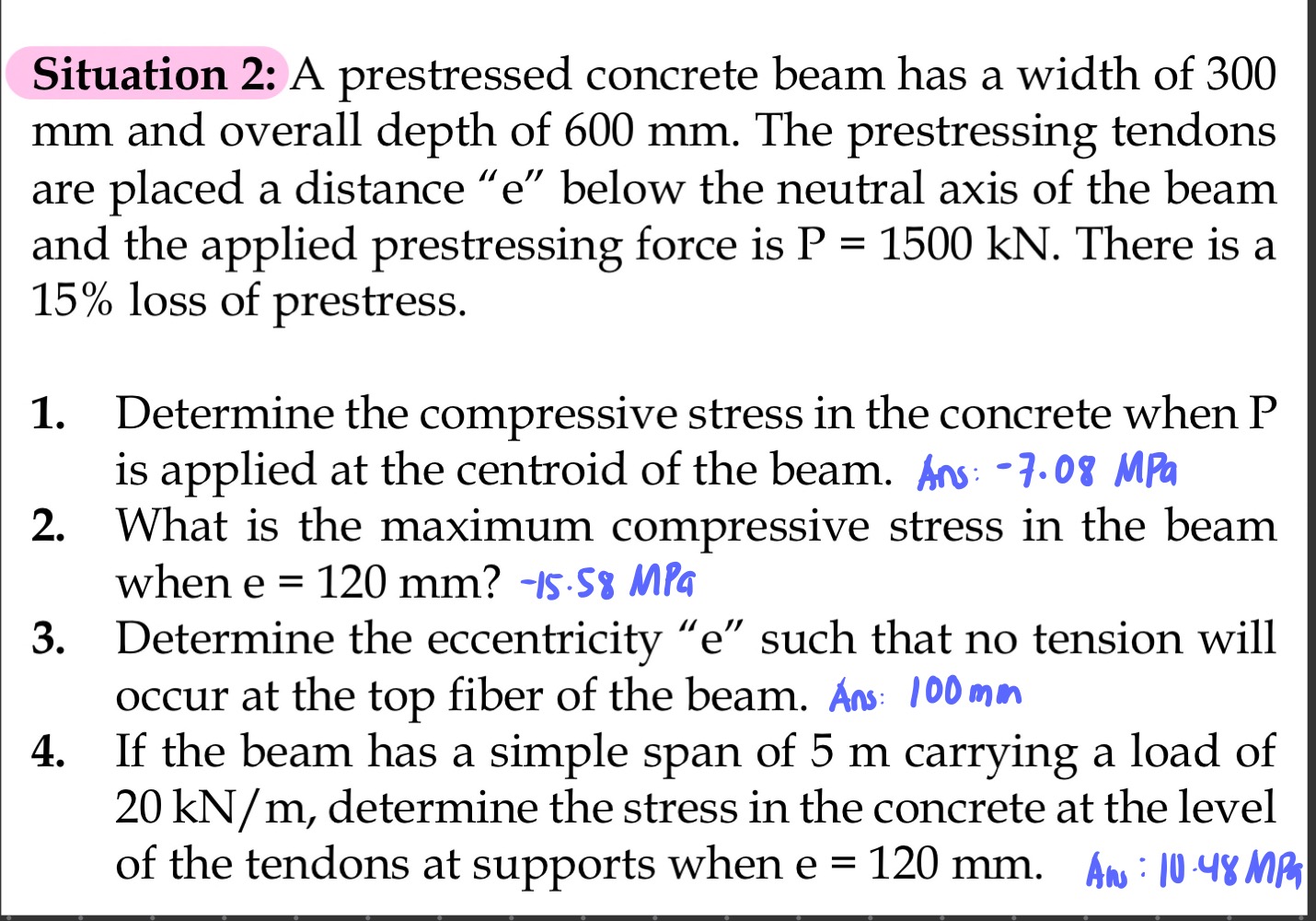 Situation 2 : A prestressed concrete beam has a