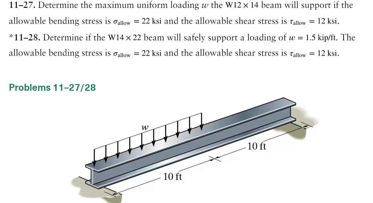 1 1 - 2 7 . Determine the maximum uniform loading