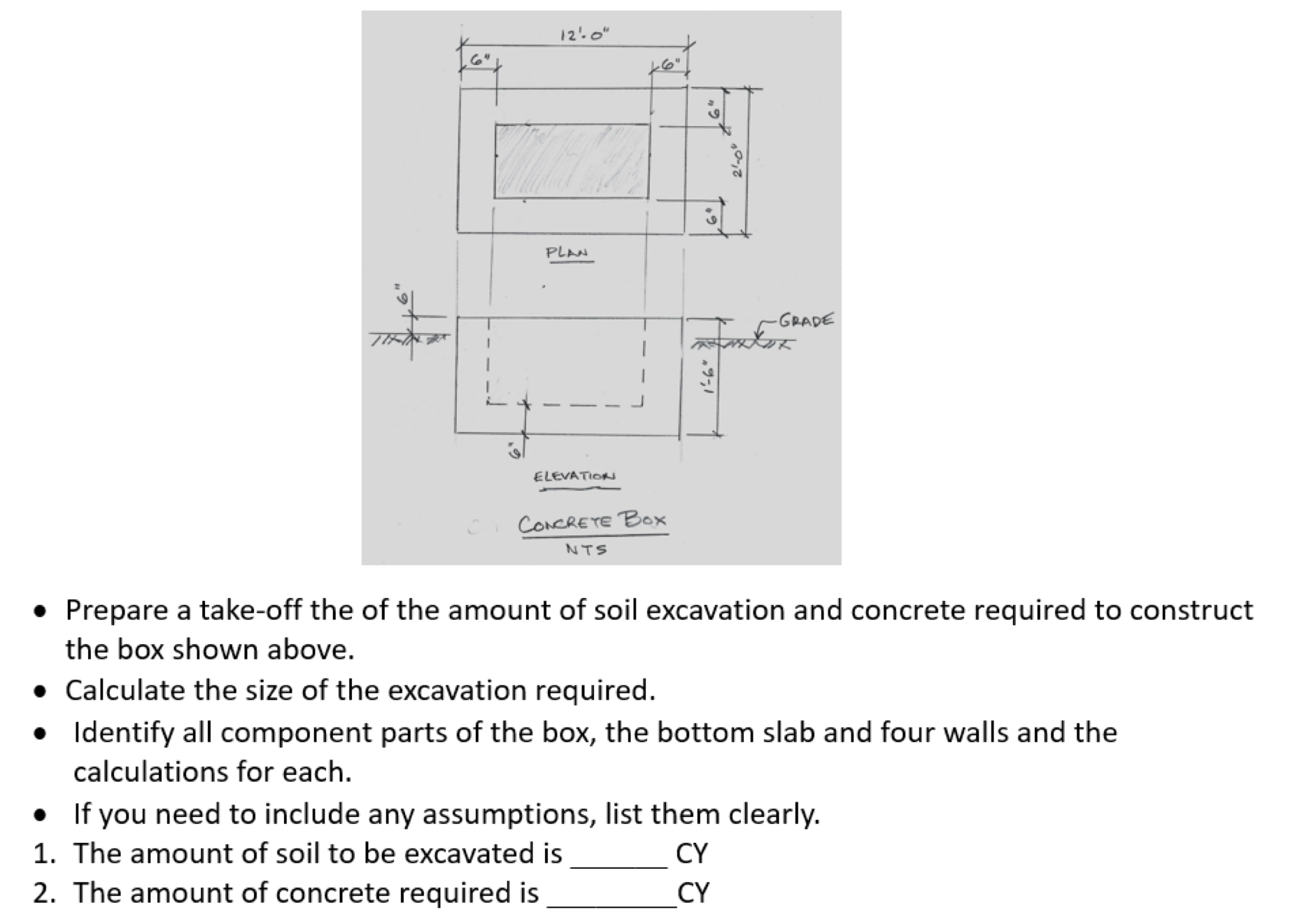Prepare a take - off the of the amount of soil