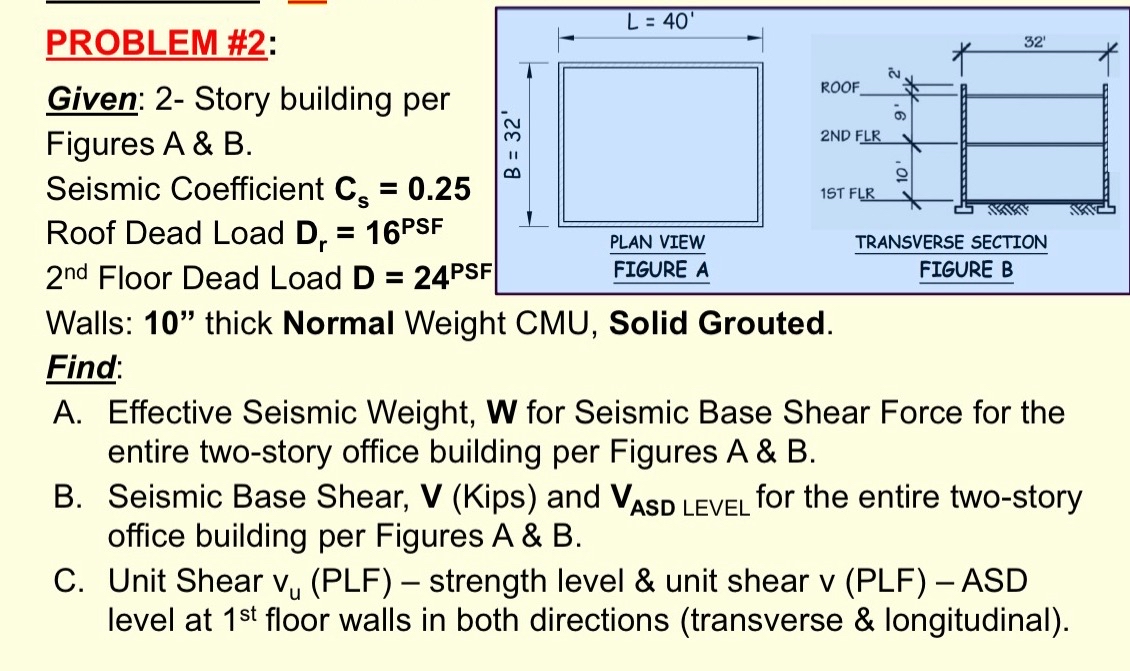 PROBLEM # 2 : Given: 2 - Story building per