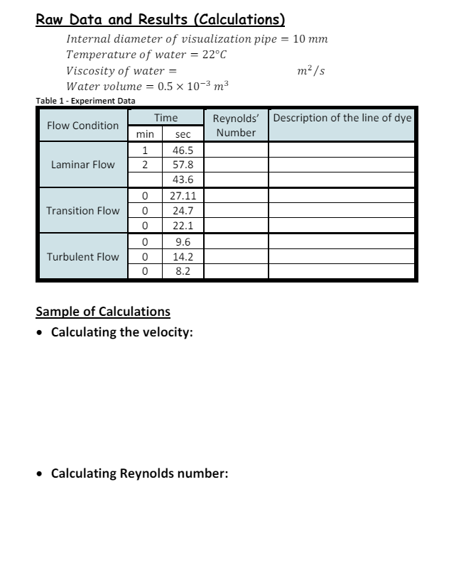 Raw Data and Results ( Calculations ) Internal