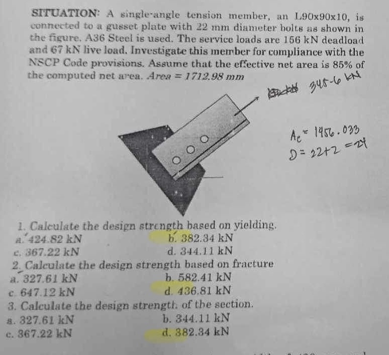 SITUATION: A single - angle tension member, an L