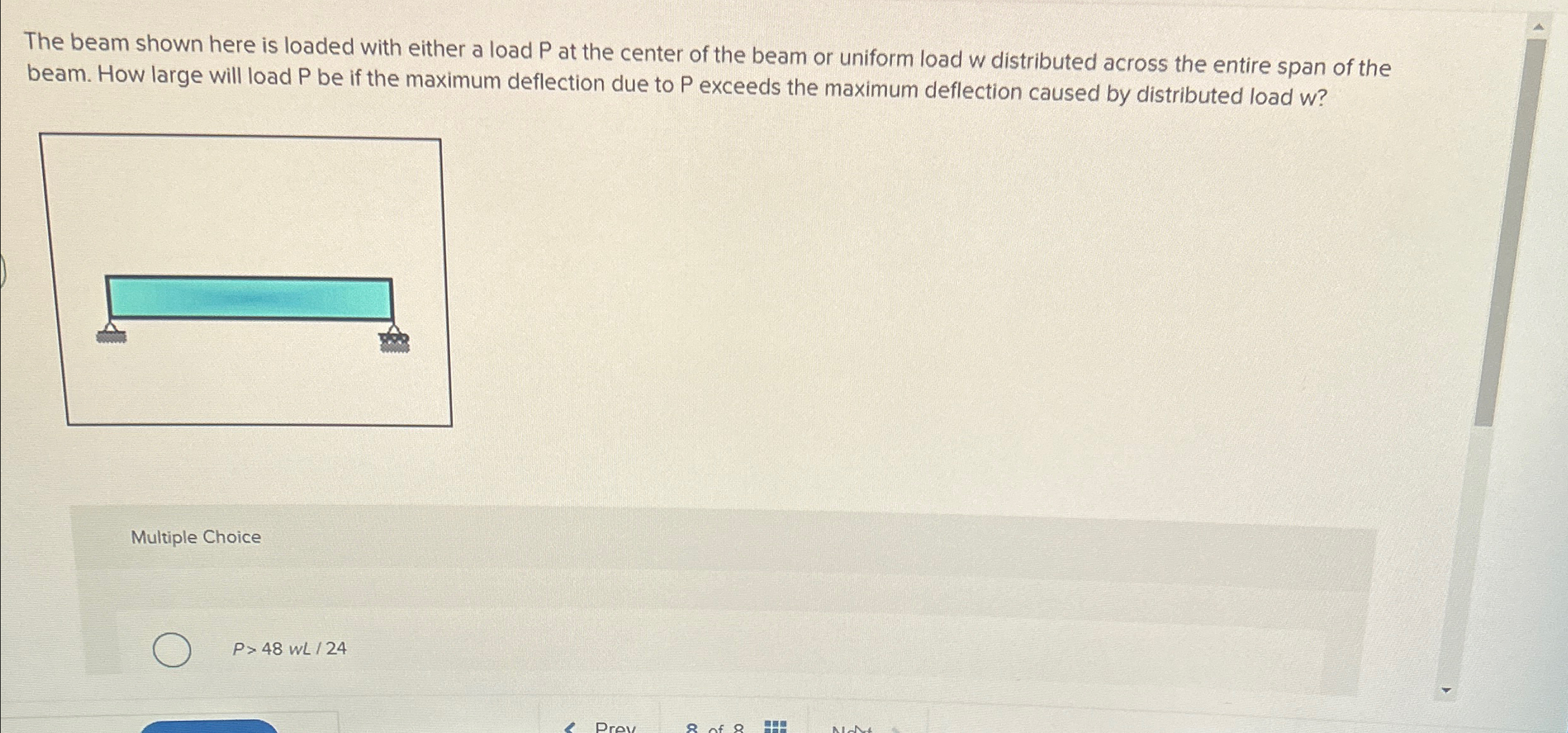 The beam shown here is loaded with either a load