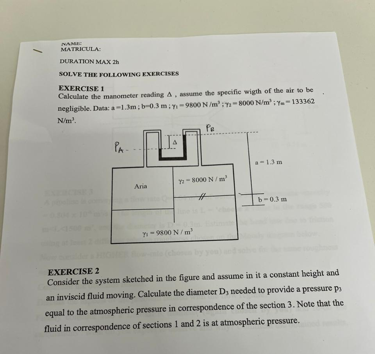 Calculate the manometer reading , assume the