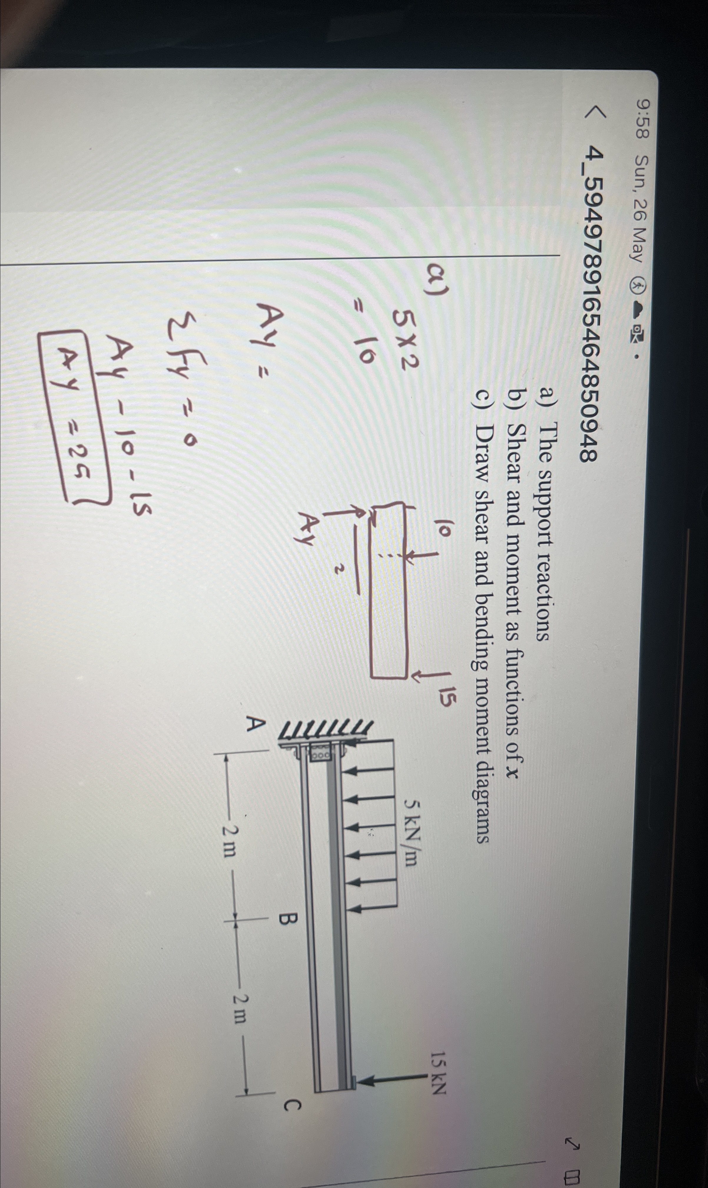 a ) The support reactions b ) Shear and moment as