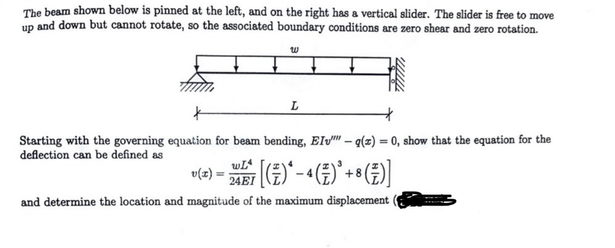 The beam shown below is pinned at the left, and