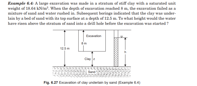 Example 6 . 4 : A large excavation was made in a