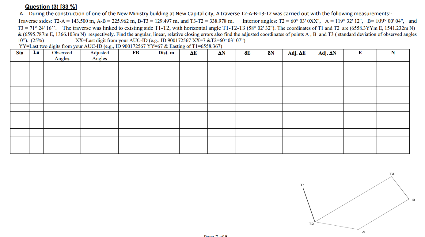 Question ( 3 ) [ 3 3 % ] A . During the
