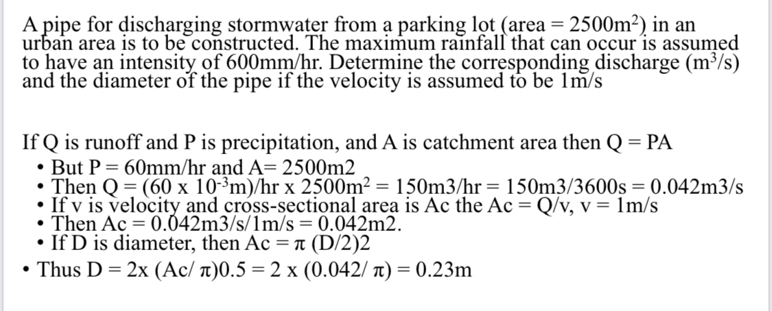 A pipe for discharging stormwater from a parking
