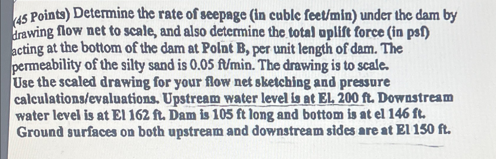 ( 4 5 Points ) Determine the rate of seepage ( in