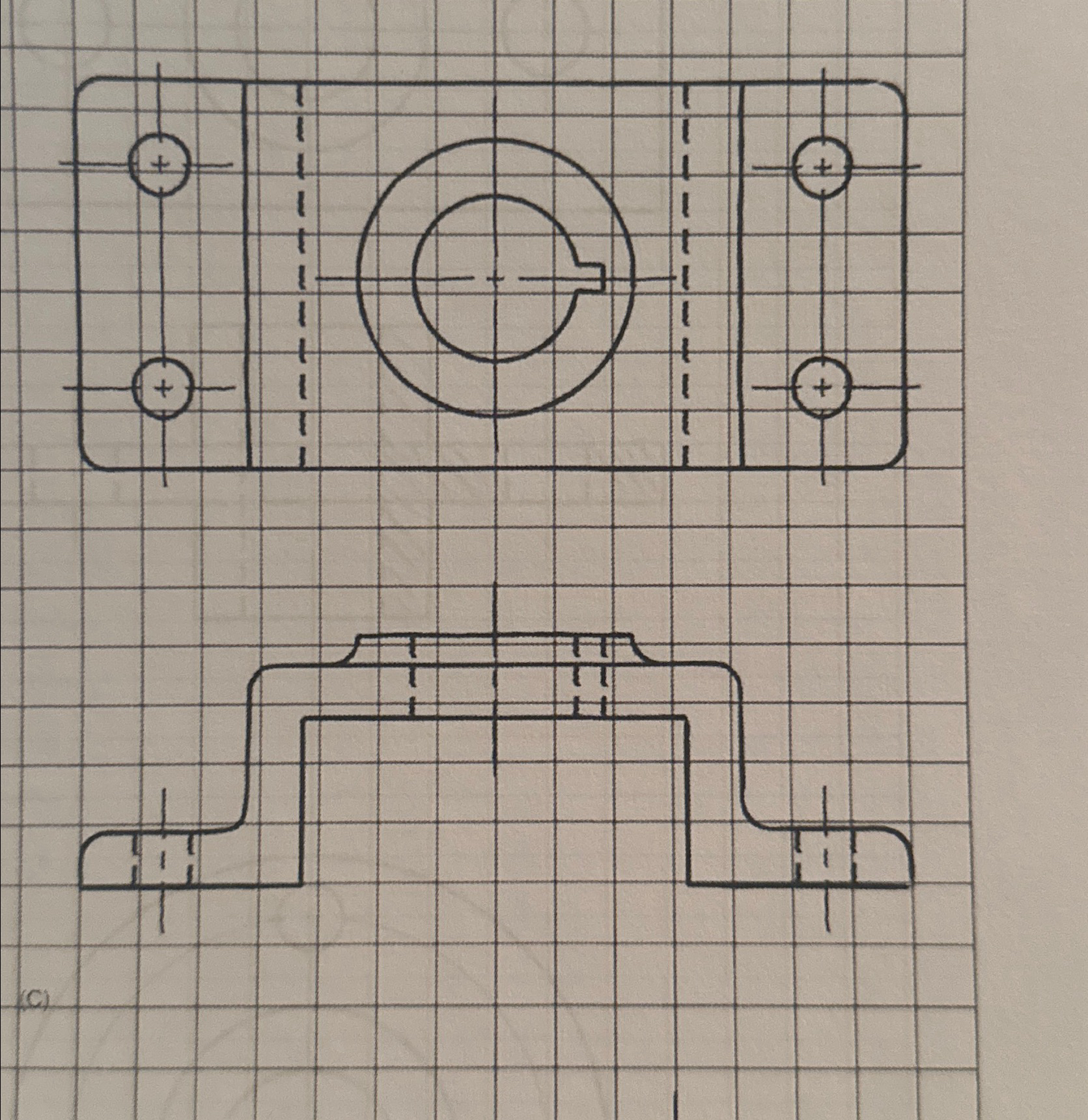 Given top and front views skecth offset section