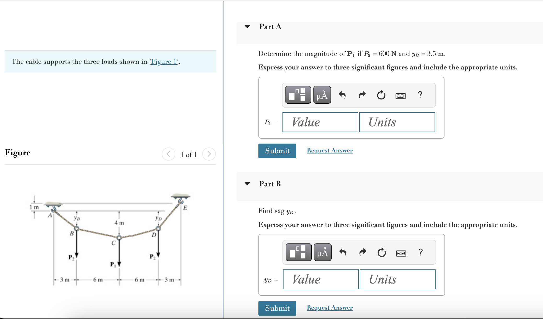 pls help! Part A The cable supports the three