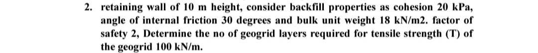 retaining wall of 1 0 m height, consider backfill