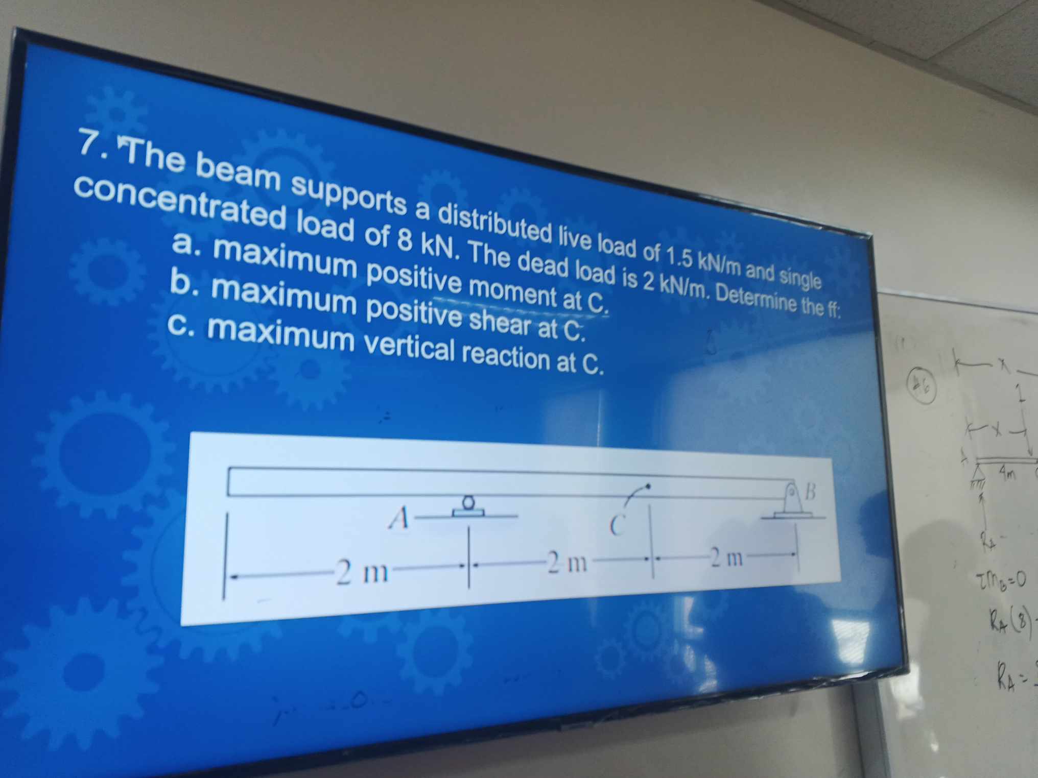 The beam supports a distributed live load of 1 .