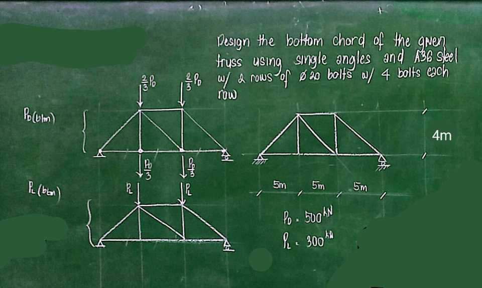 Design the bottom chord of the green truss using