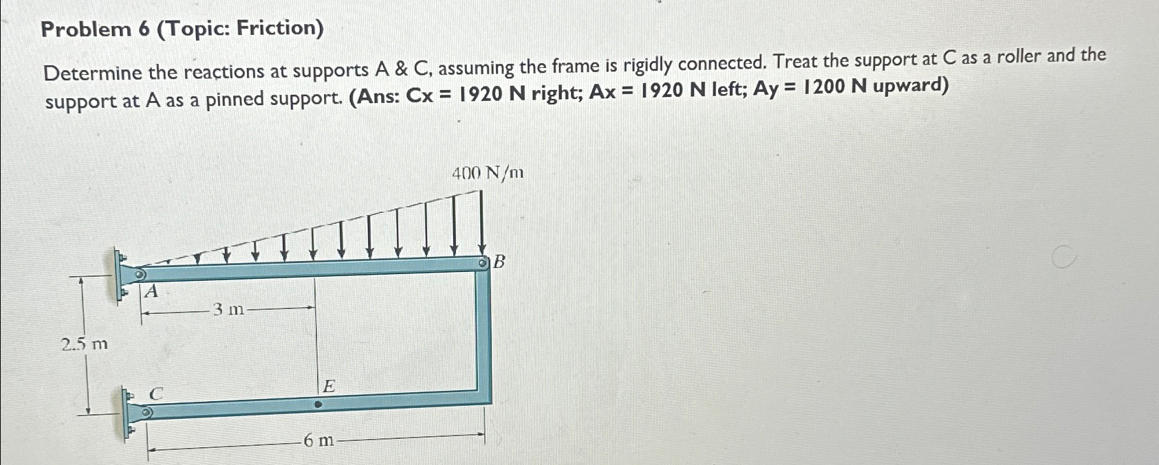 Problem 6 ( Topic: Friction ) Determine the