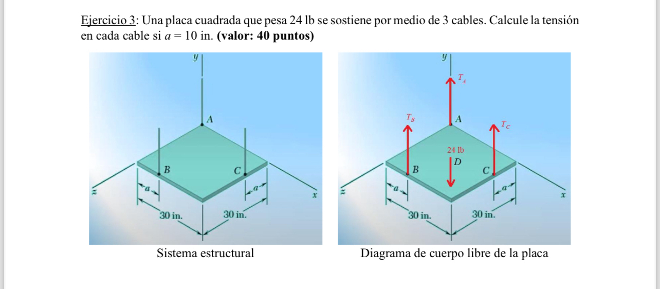 Ejercicio 3 : Una placa cuadrada que pesa 2 4 l b