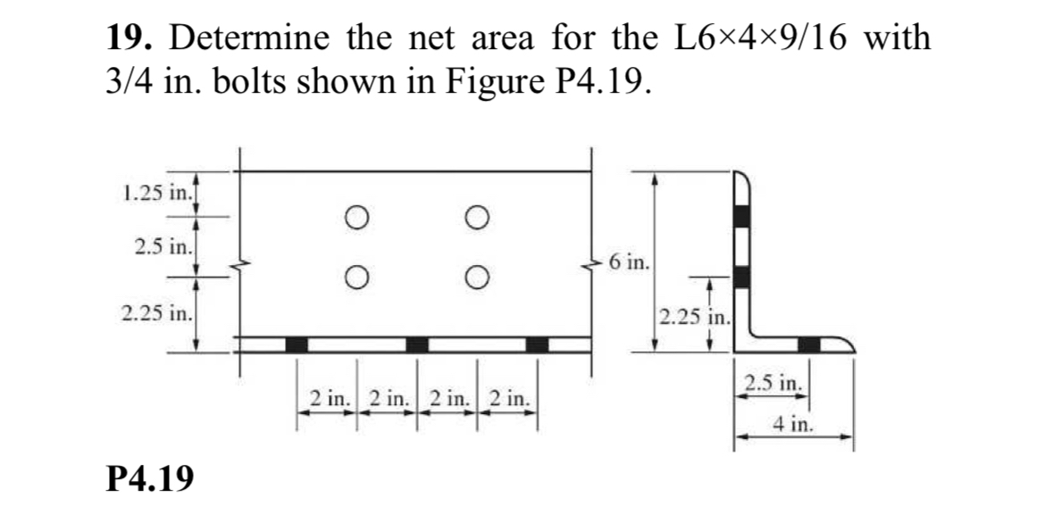 Determine the net area for the L 6 4 9 1 6 with 3