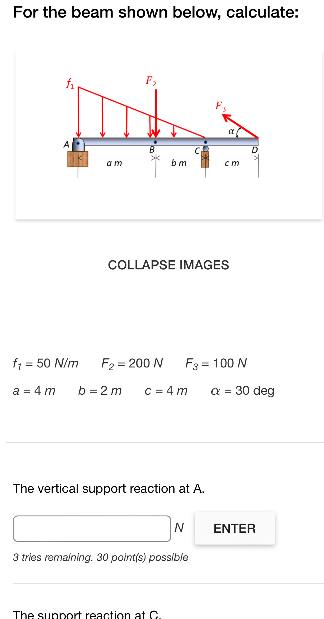 For the beam shown below, calculate: COLLAPSE