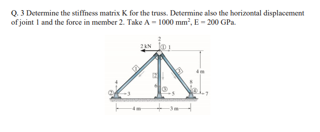 Q . 3 Determine the stiffness matrix K for the
