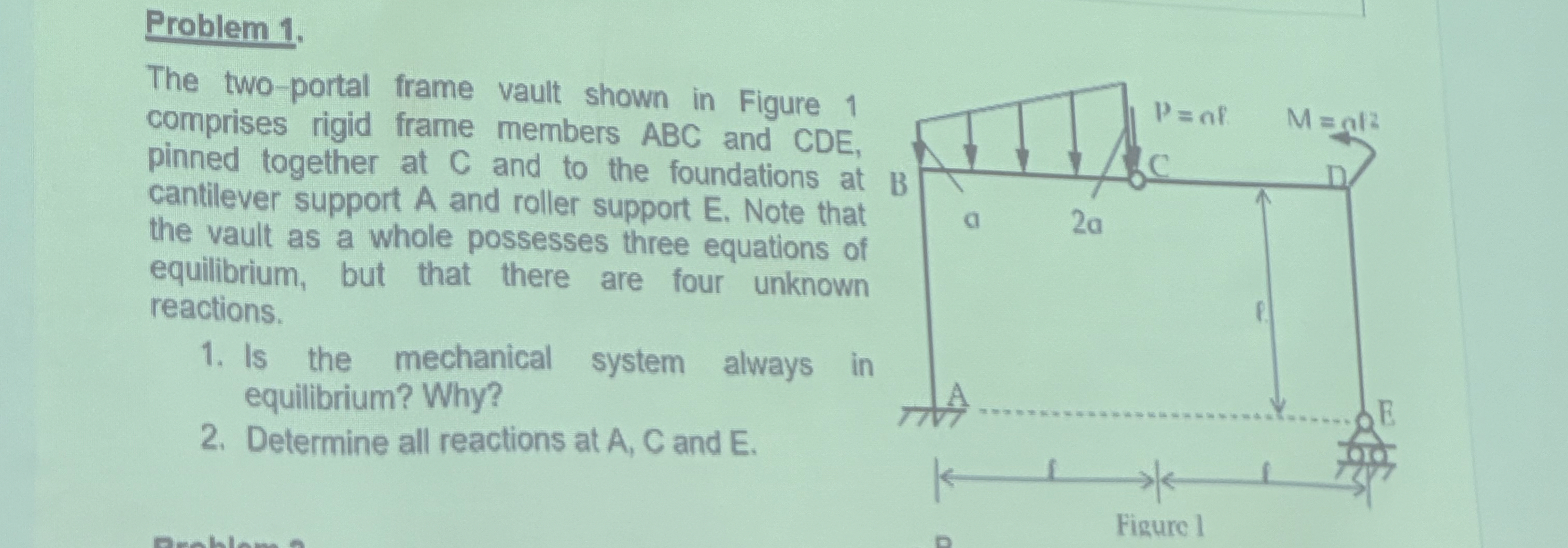 Problem 1 . The two - portal frame vault shown in