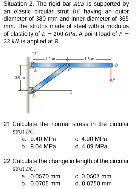 Situation 2 : The rigid bar ACB is supported by