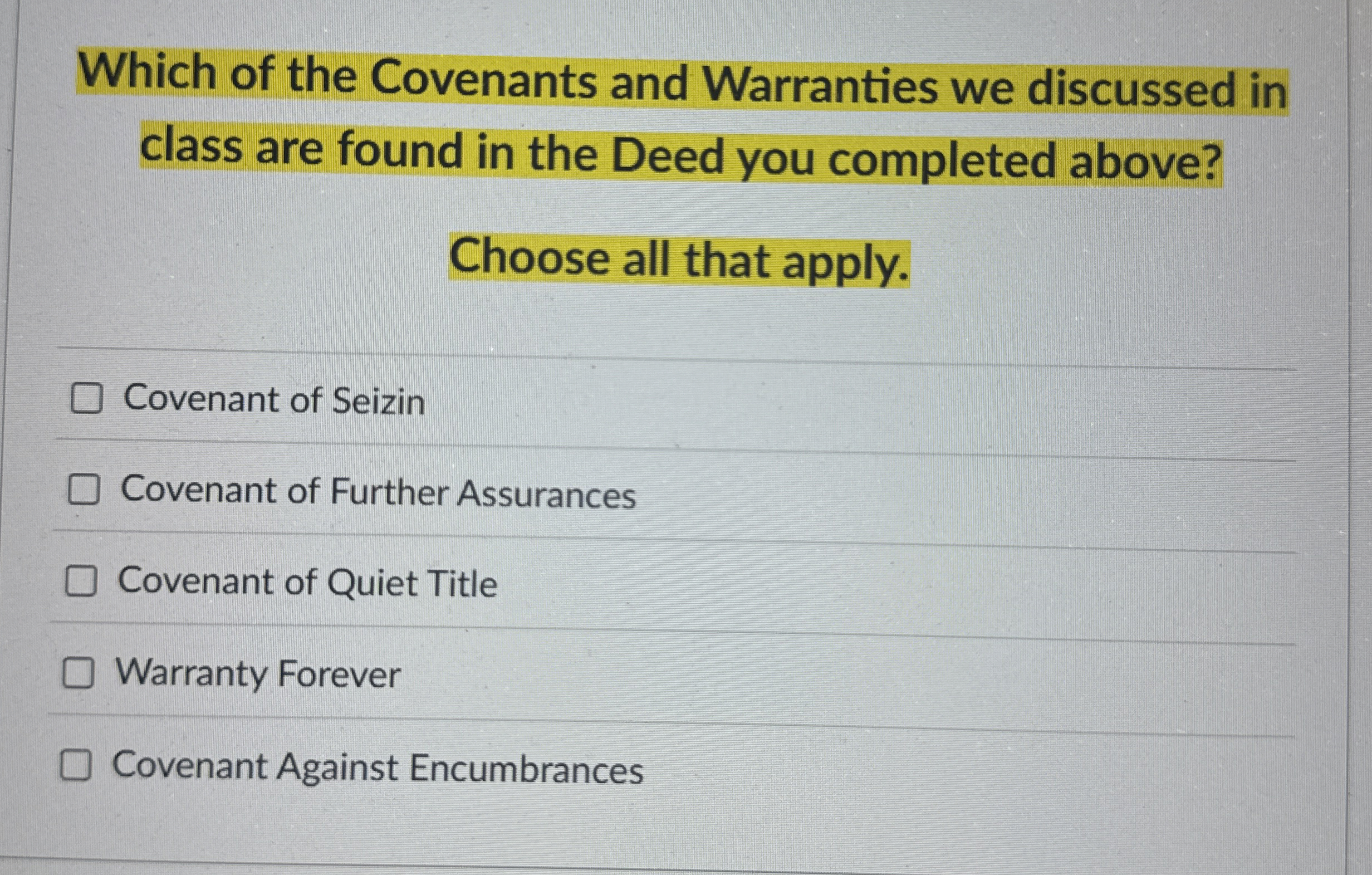 Which of the Covenants and Warranties we