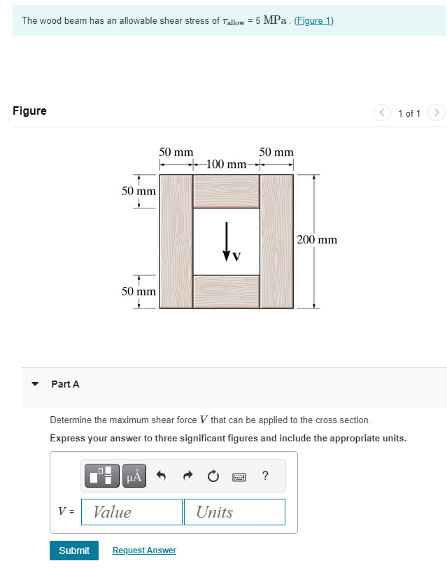 The wood beam has an allowable shear stress of a