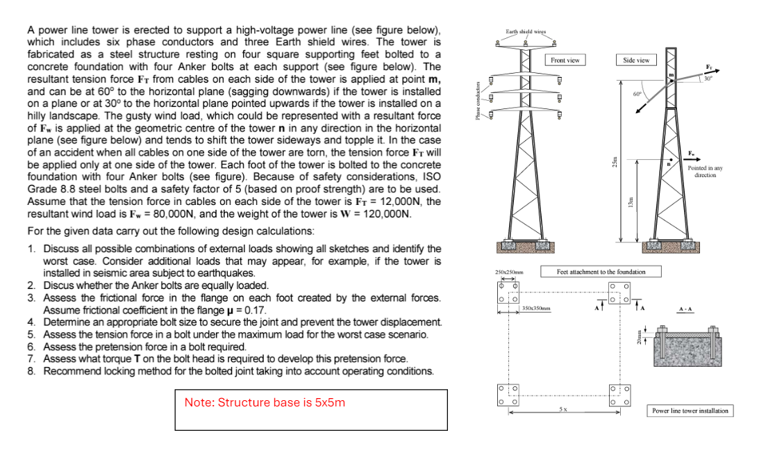 A power line tower is erected to support a high -