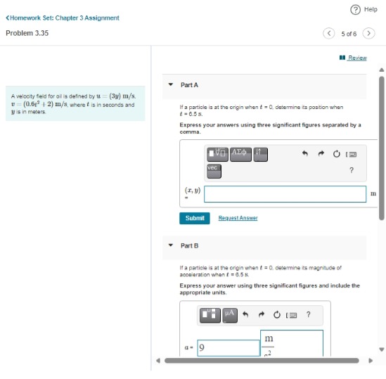 Problem 3 . 3 5 Part A A velocity teld for oil is