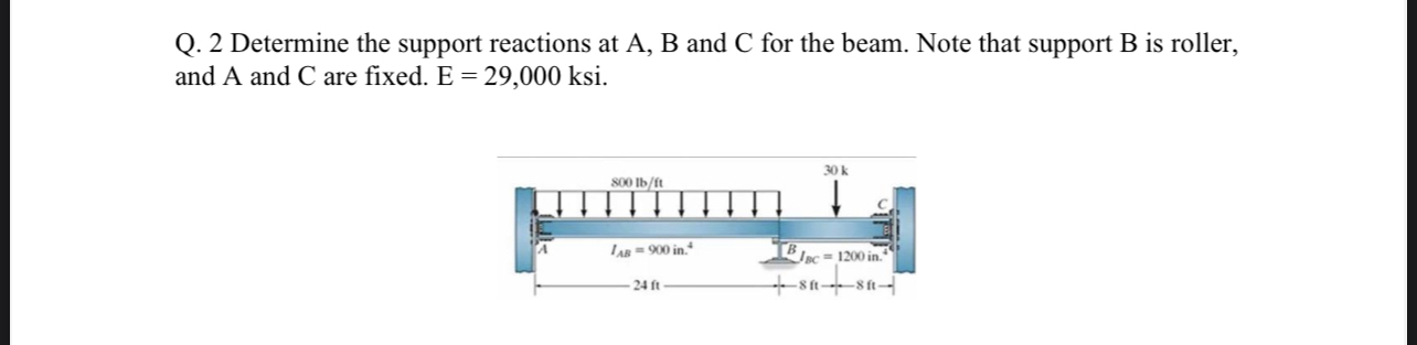 Q . 2 Determine the support reactions at A , B