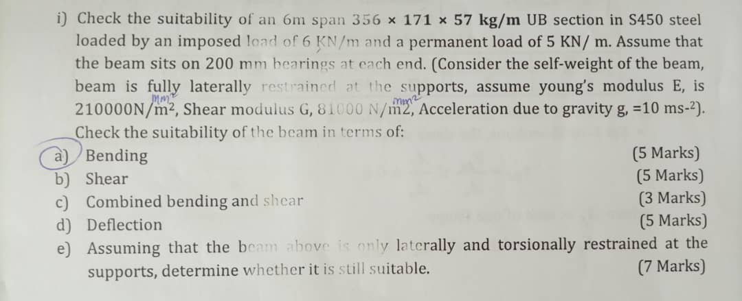 i ) Check the suitability of an 6 m span 3 5 6 1