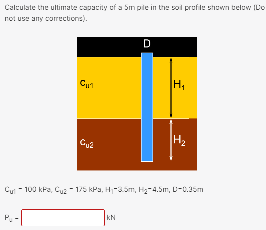 Calculate the ultimate capacity of a 5 m pile in