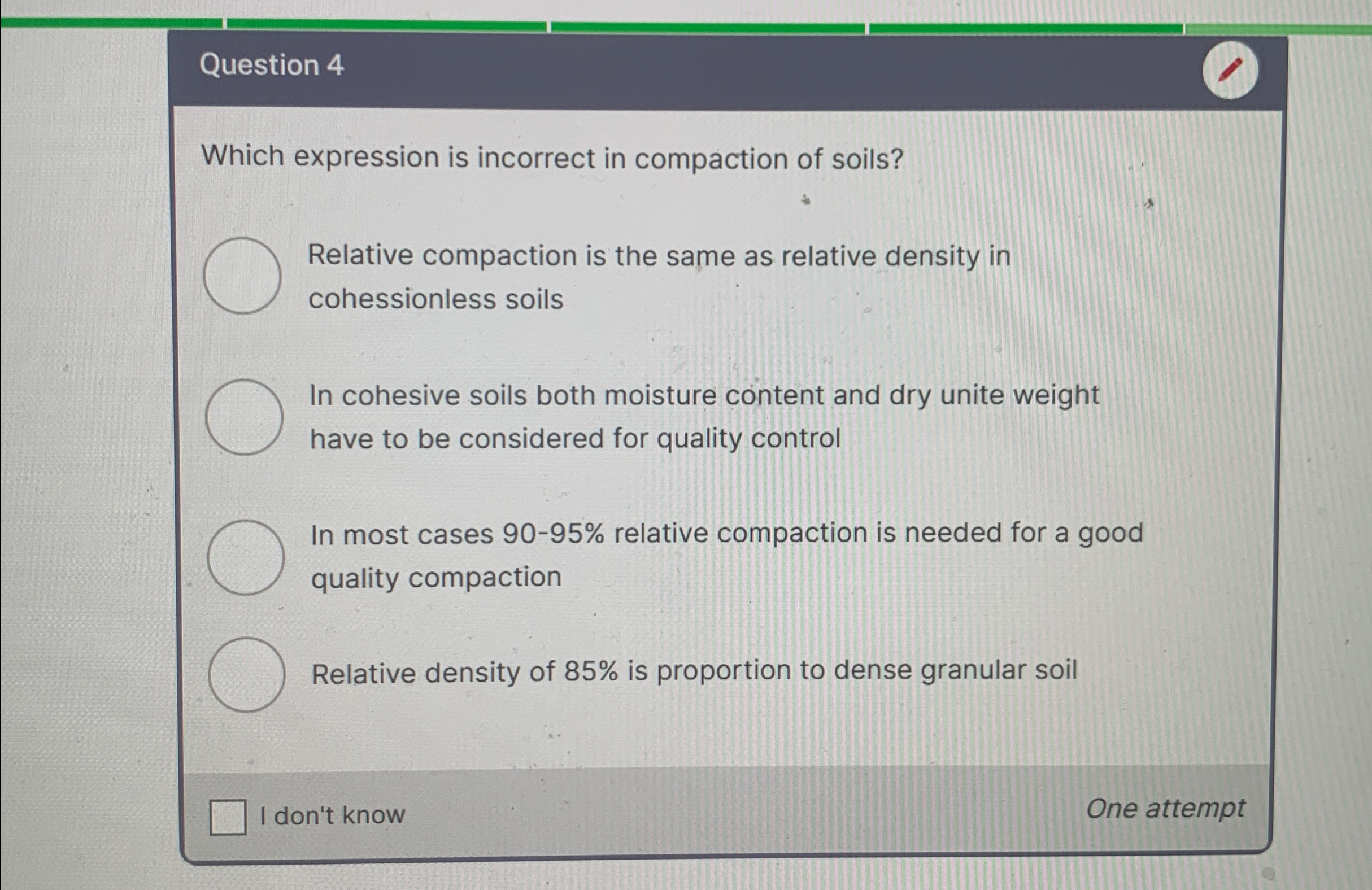 Question 4 Which expression is incorrect in