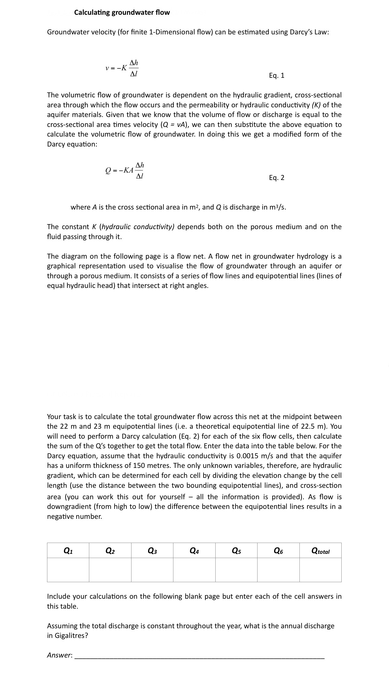 Calculating groundwater flow Groundwater velocity