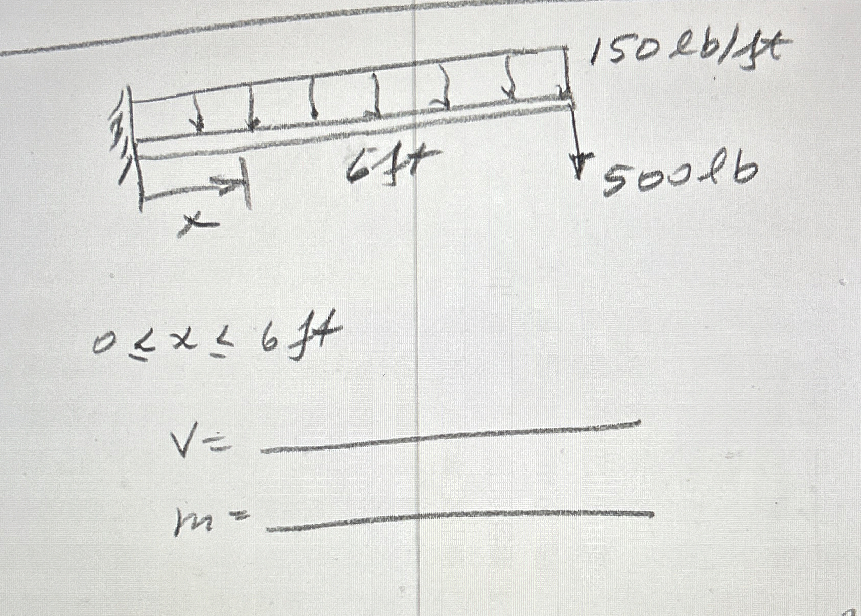 Determine the internal shear and moment as a