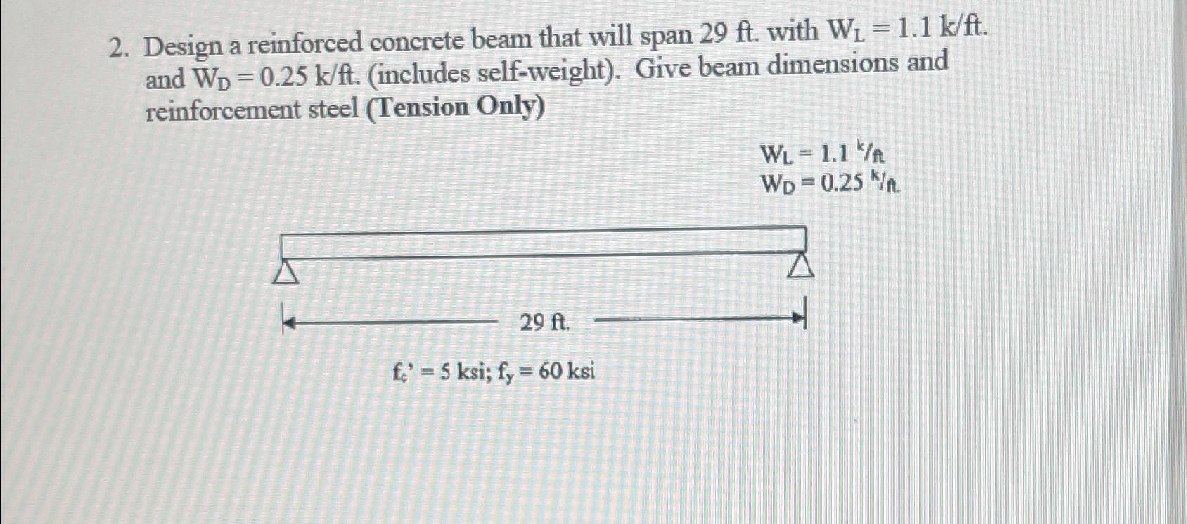 Design a reinforced concrete beam that will span