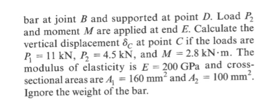 bar at joint B and supported at point D . Load P